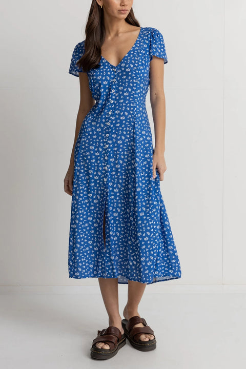 Elodie Floral Midi Dress - Blue