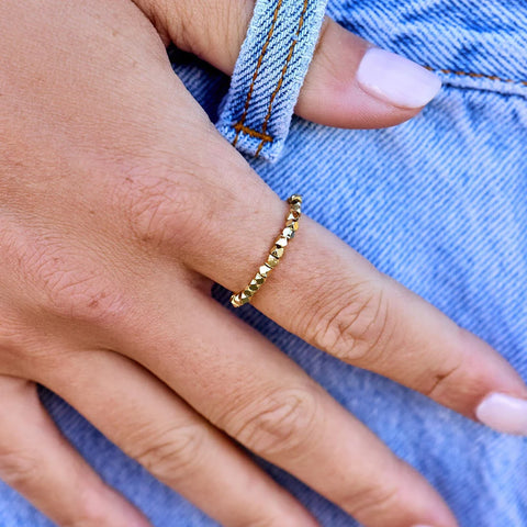 Faceted Bead Stretch Ring - Gold