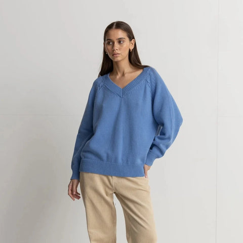 Moonstone Oversized V Neck - Blue