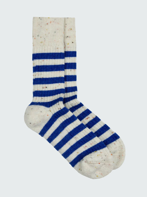 Ribbed Stripe Sock - White Nep/Cobalt