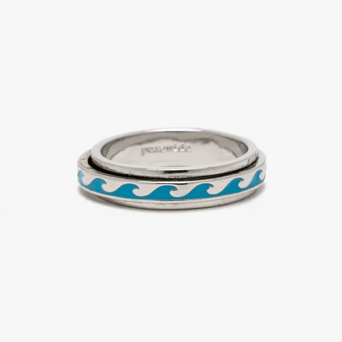 Enamel Wave Fidget Ring - Silver