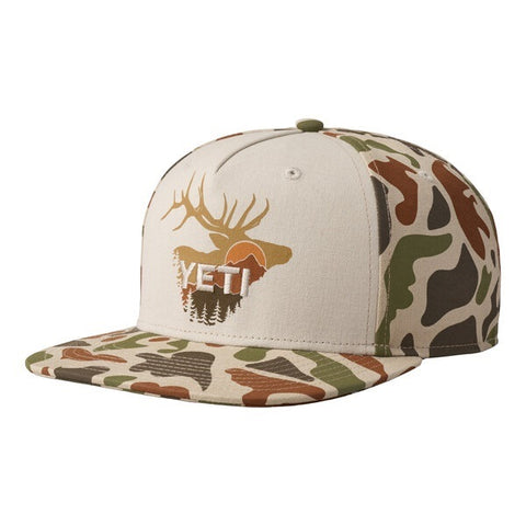 Sunrise Elk 60/40 5 Panel Flat Brim - Tan Brown/Camo