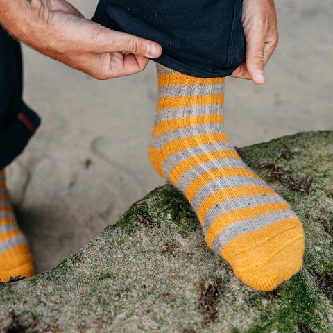 Ribbed Stripe Sock - Burnt Yellow/Oat Nep
