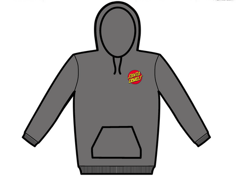 Gray hoodie with a red and yellow logo on a white background