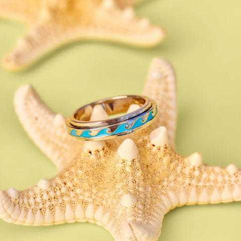 Enamel Wave Fidget Ring - Silver
