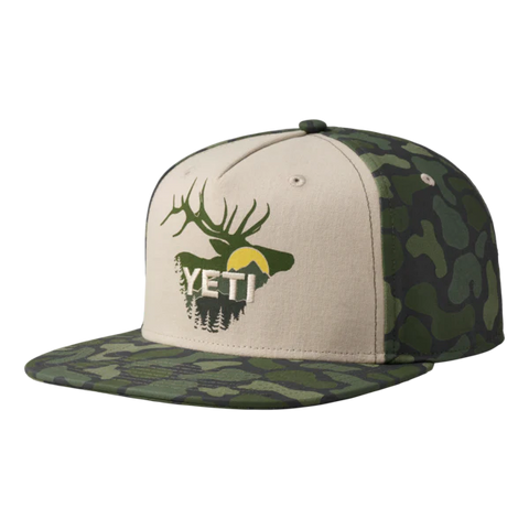 Sunrise Elk Flat Brim Cap - Tan/Green Camo