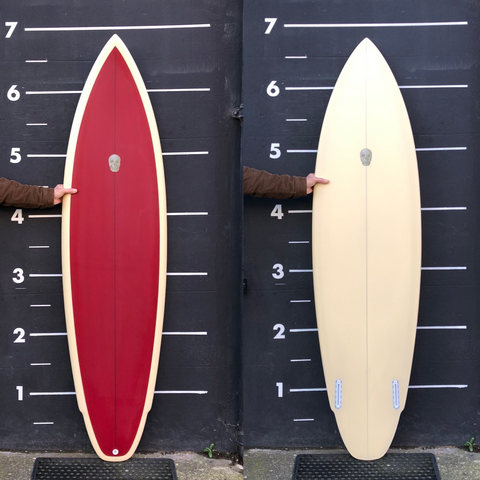 Lane Splitter Mid Length 6'10" Futures - Burgundy/Cream Tint