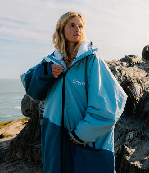 Dryrobe Advance Long Sleeve Contrast - Blue/Light Grey