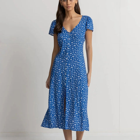 Elodie Floral Midi Dress - Blue