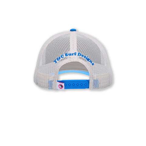 YY Multi Colour Trucker Cap - Electric Blue/Off White (Pink Logo)