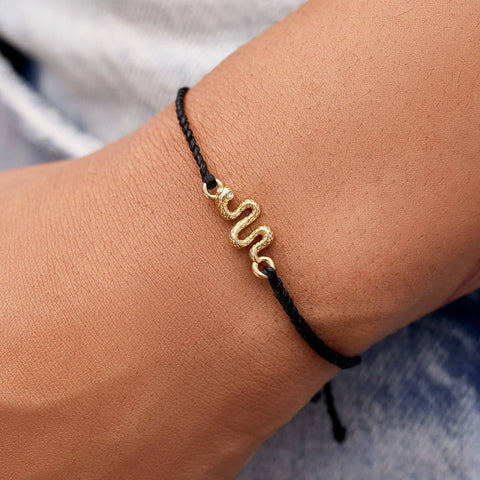 Gold Snake Charm Bracelet - Black