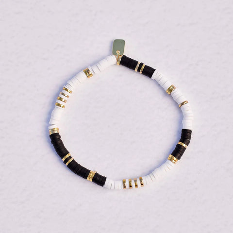 Black And White Stretch Vinyl Bracelet - Gold