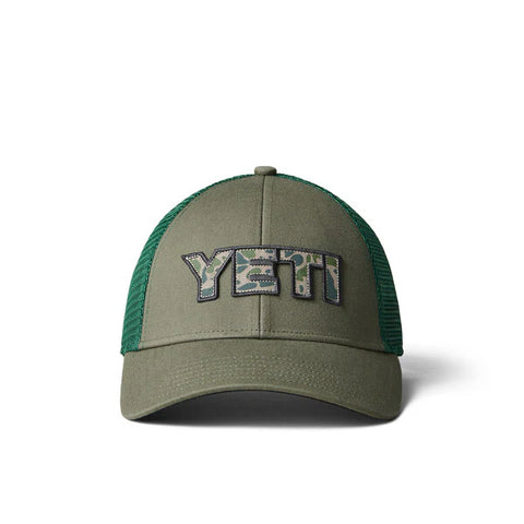 Camo Logo Badge Low Pro Trucker Hat - Olive