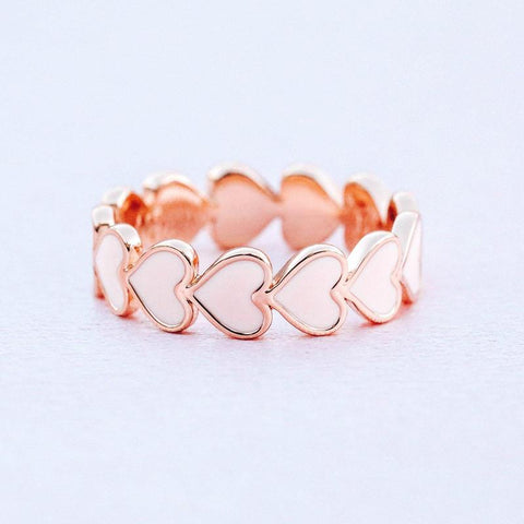 Love Enamel Heart Ring - Rose Gold
