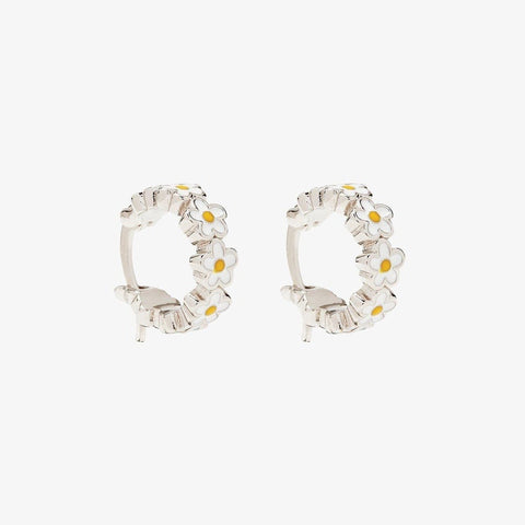 Painted Blooms Hoop Earrings - Silver