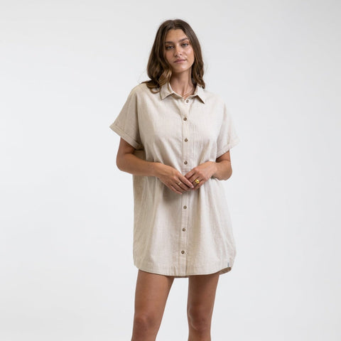 Classic Linen Shirt Dress - Sand